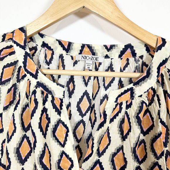 Womens Nic and Zoe Medium Geometric Top Blouse 100% Cotton Ethically Made - Picture 3 of 12
